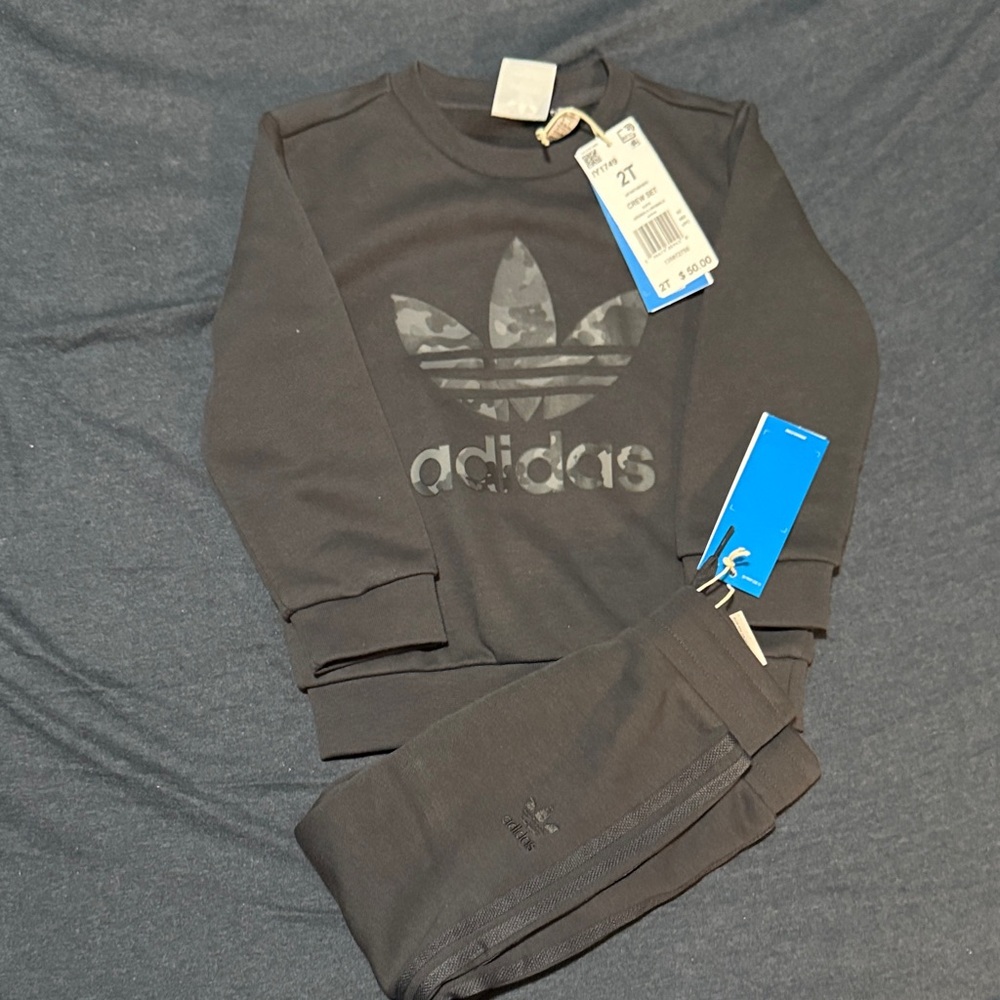 adidas Black Trefoil Crewneck and Joggers Set